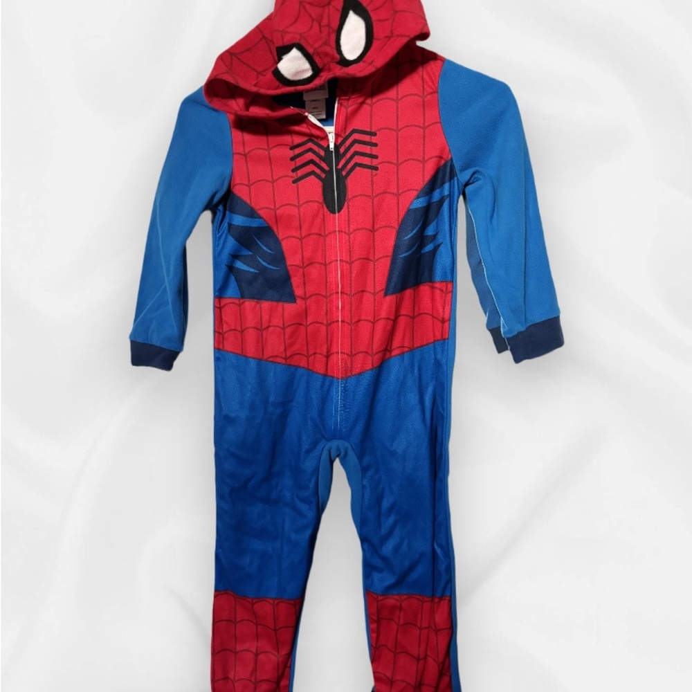 Kids Red & Blue Spider Hero Costume Onesie with Hood